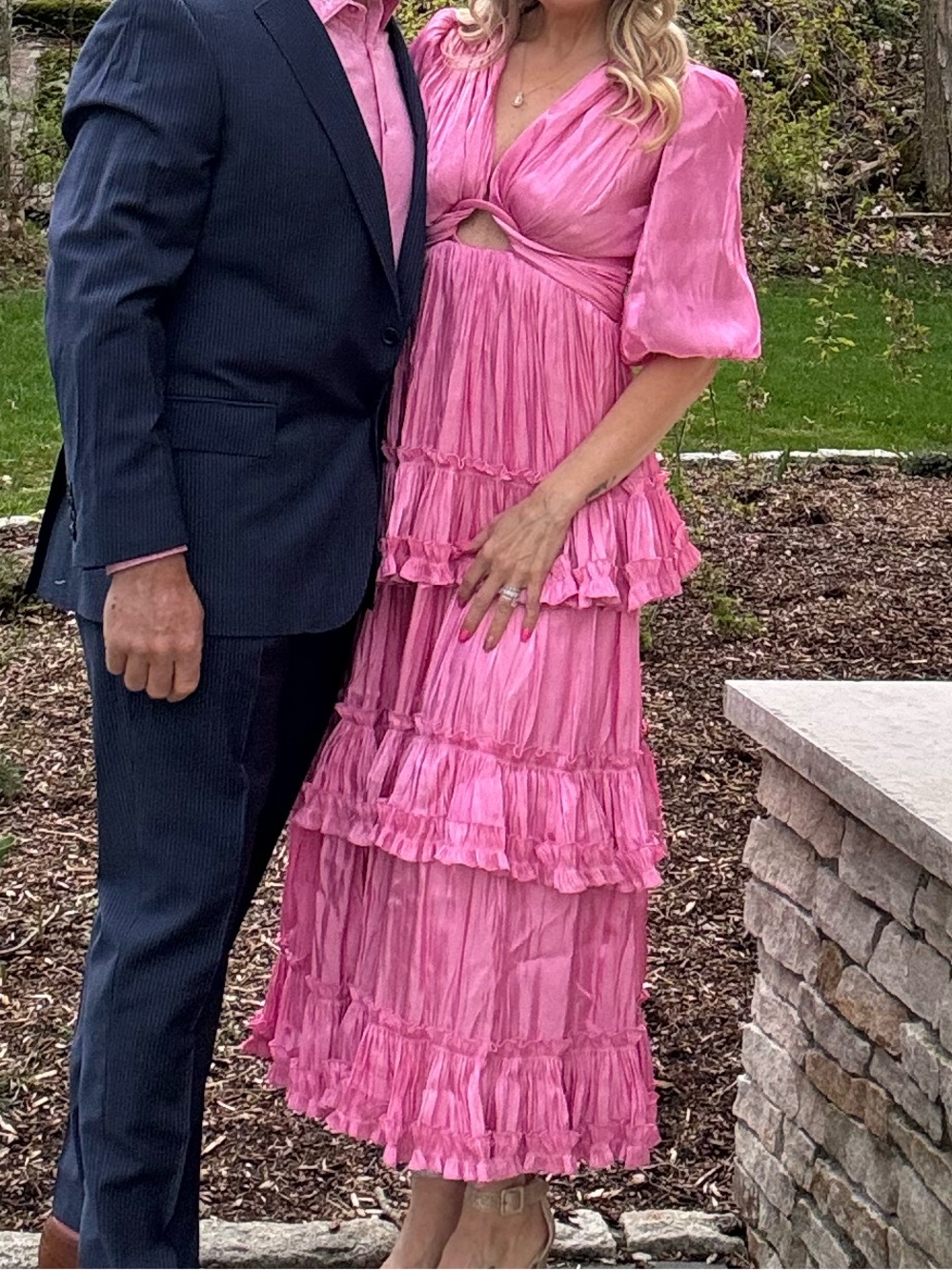Pink Tiered Ruffle Midi Dress